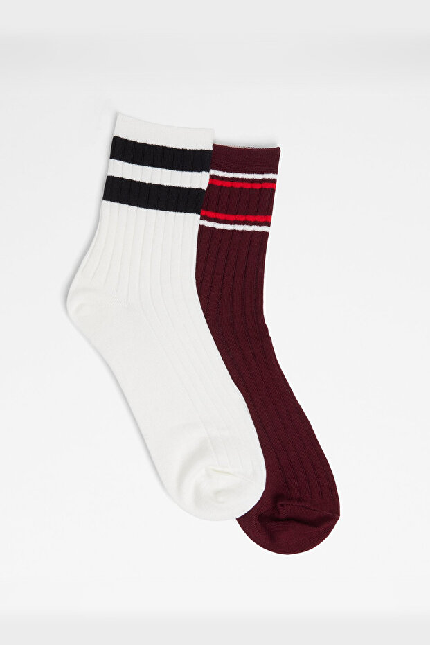 RETROSTRIPES - Kadın Bordo Örme Çorap - 1