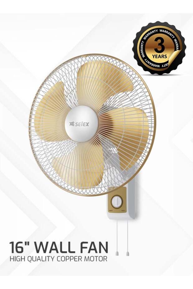 16" Wall Fan High Performance Fan with 3-Speed Controls, 4 Leaf Blades and 2 Pull String Cords - 1