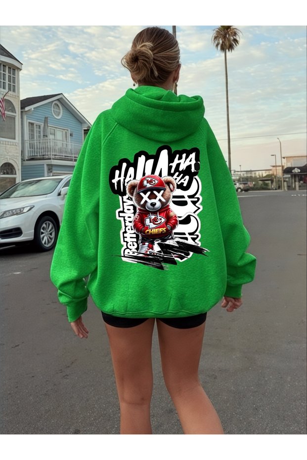 Unisex Cheif Bear Colorful Custom Printed Cotton Oversize Hooded Sweatshirt