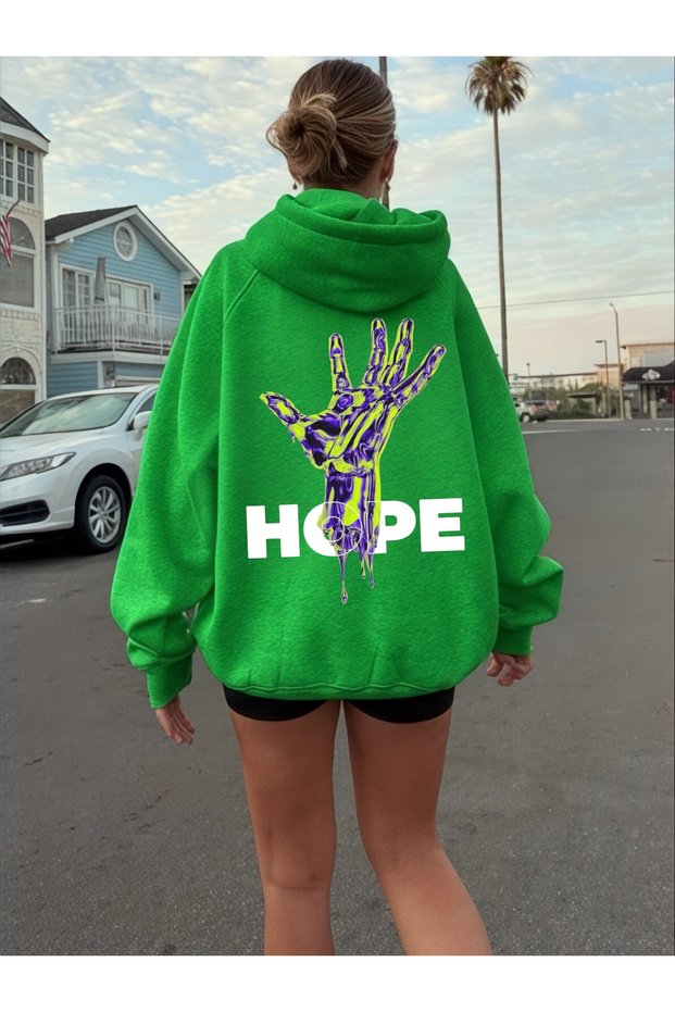 Unisex Hope Hand-Colored Custom Printed Cotton Oversize Hooded Sweatshirt