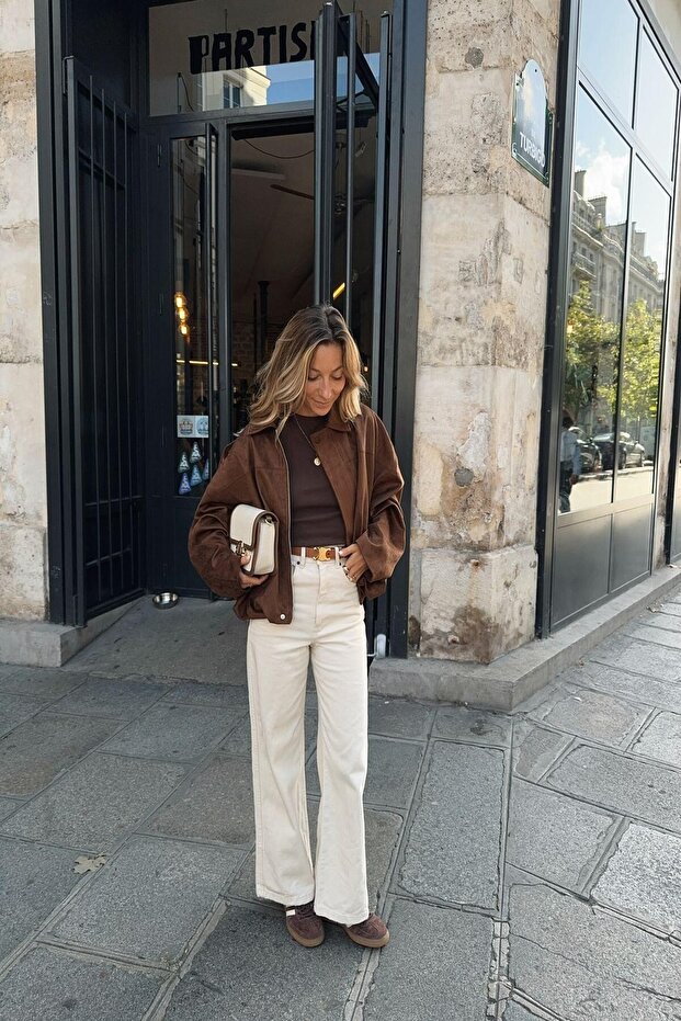 سترة بومبر بمظهر جلد الغزال - 1