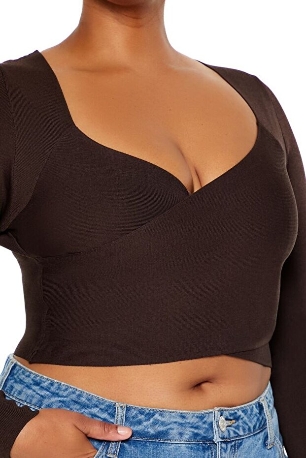 Plus Size Kruvaze Yaka Bluz - 5