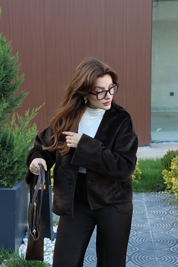 Acı Kahve Morris Kırçıllı Kaşe Ceket - 4