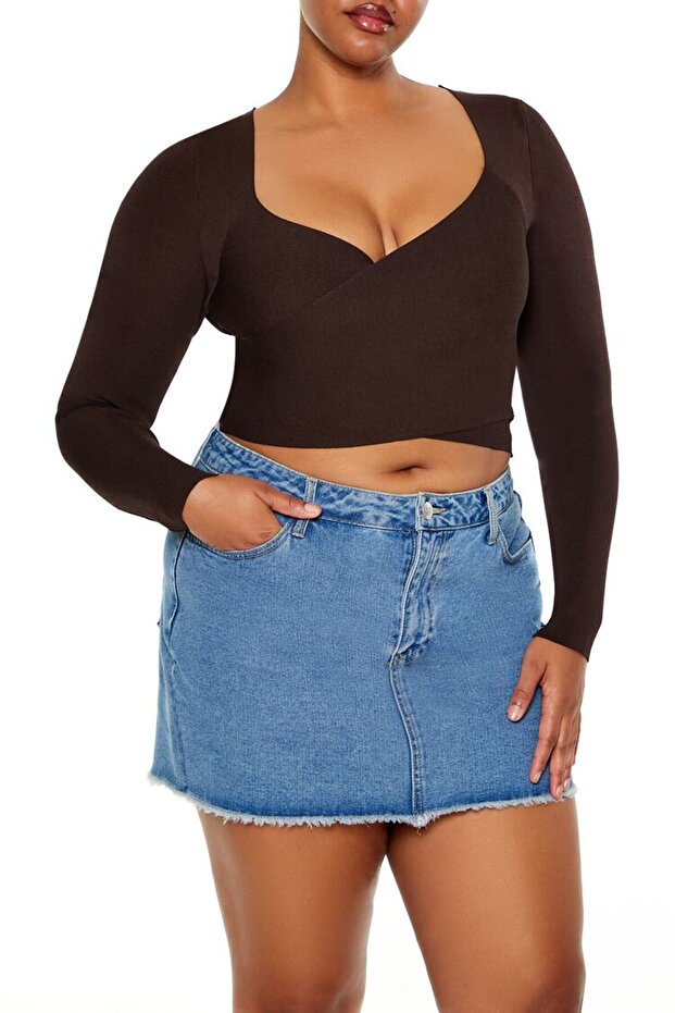 Plus Size Kruvaze Yaka Bluz - 2