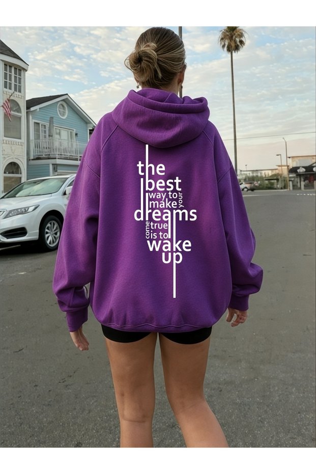 Unisex Dreams Text Colorful Custom Printed Cotton Oversize Hooded Sweatshirt