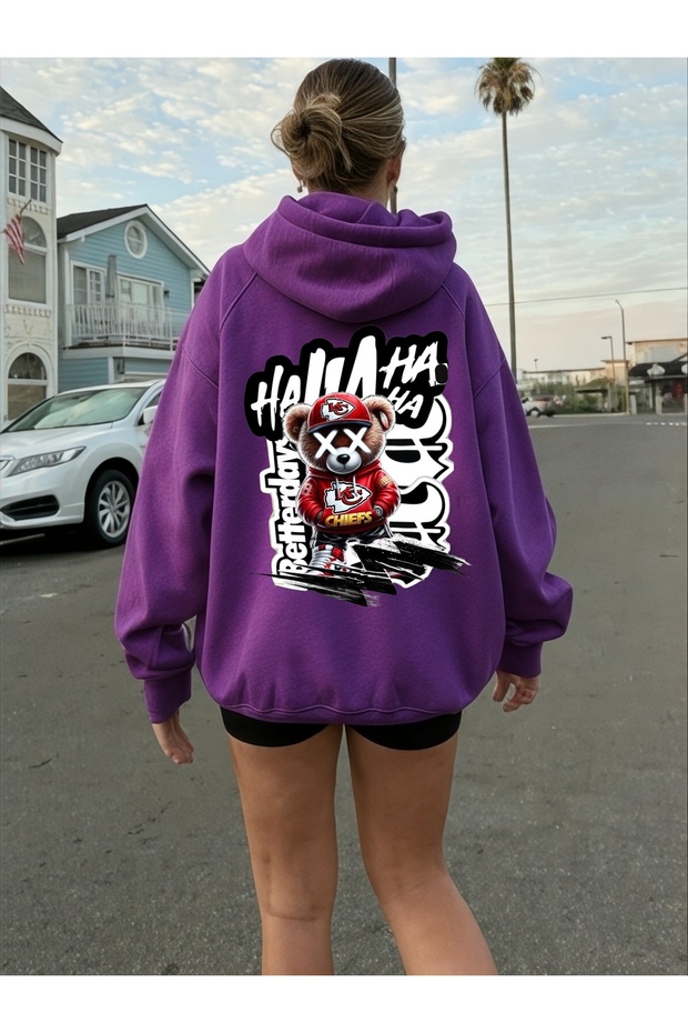 Unisex Cheif Bear Colorful Custom Printed Cotton Oversize Hooded Sweatshirt