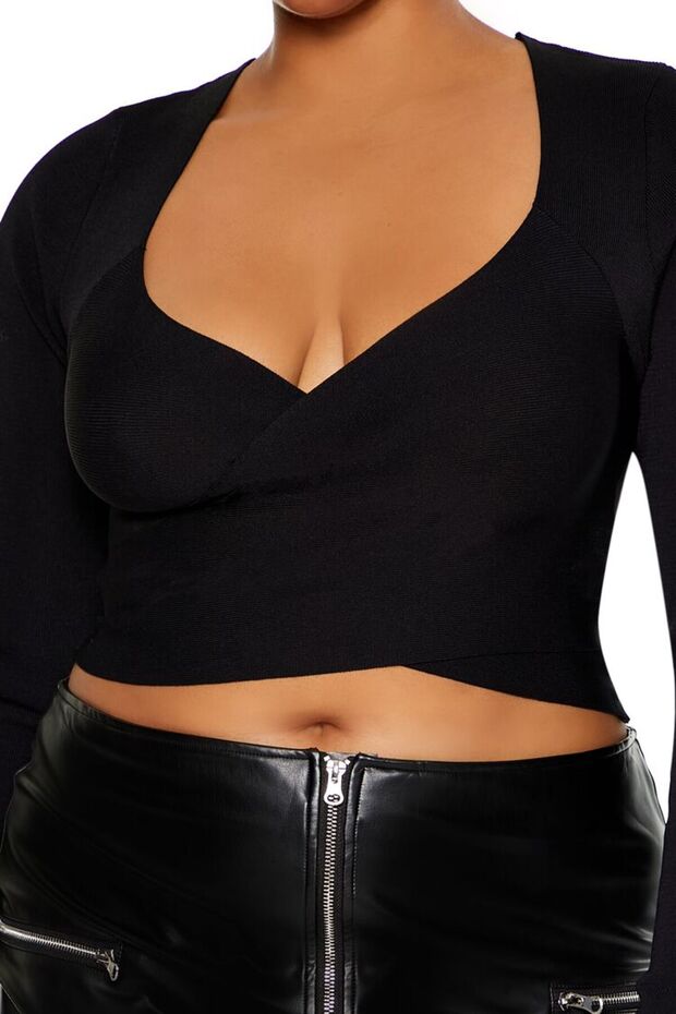 Plus Size Kruvaze Yaka Bluz - 5
