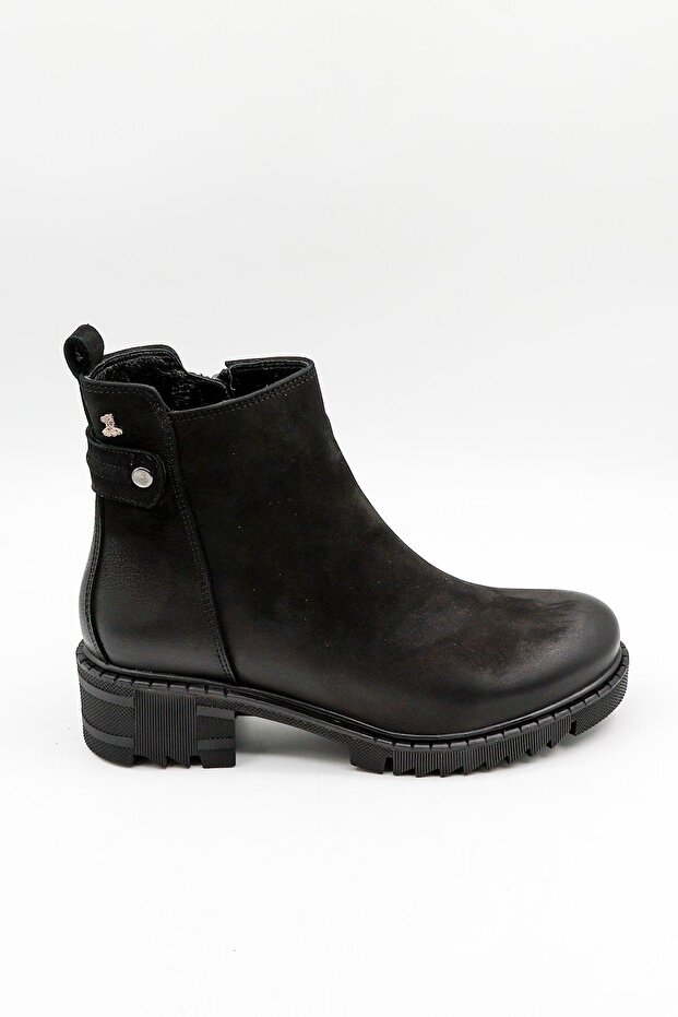 Women's Genuine Leather Daily Boots 1950811K - Black - 36