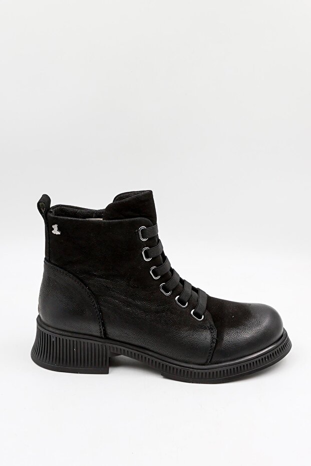 Women's Genuine Leather Daily Nubuck Boots 2452701K - Black - 36