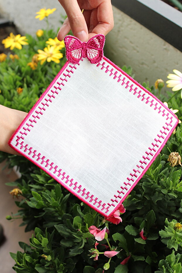 Linen Embroidered Presentation Set of 2 Cocktail Napkins Coffee Side Coasters