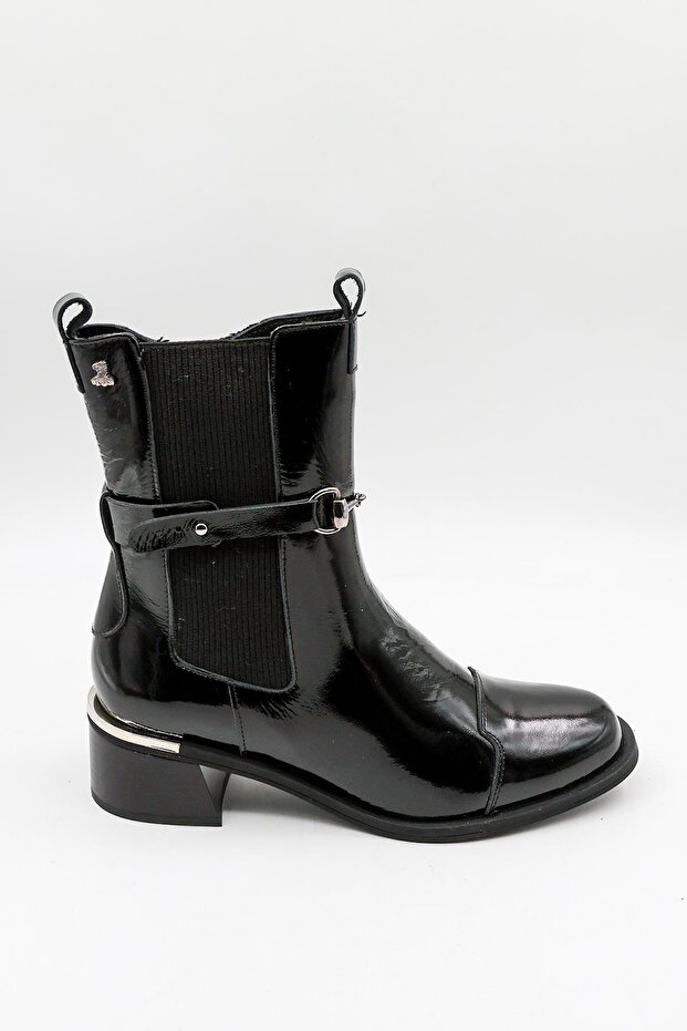 Women's Genuine Leather Elastic Fantasy Boots 2352402K - Black Patent Leather - 36