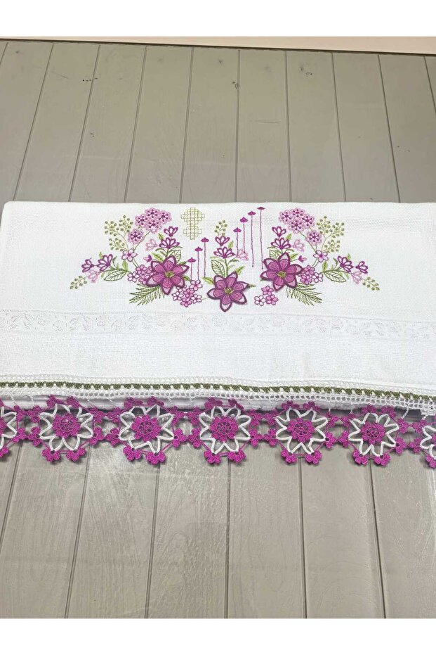 Handmade, Handcrafted Guipure Embroidered Towel 50X90 Premium Cotton 240Gr