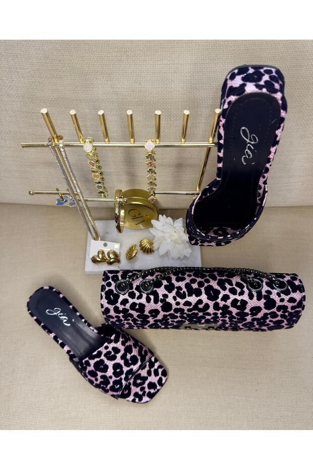 نعال بكعب على شكل جلد الفهد، عبوة من قطعتين - 4