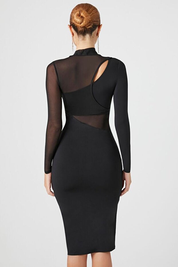 Transparan Midi Elbise - 5