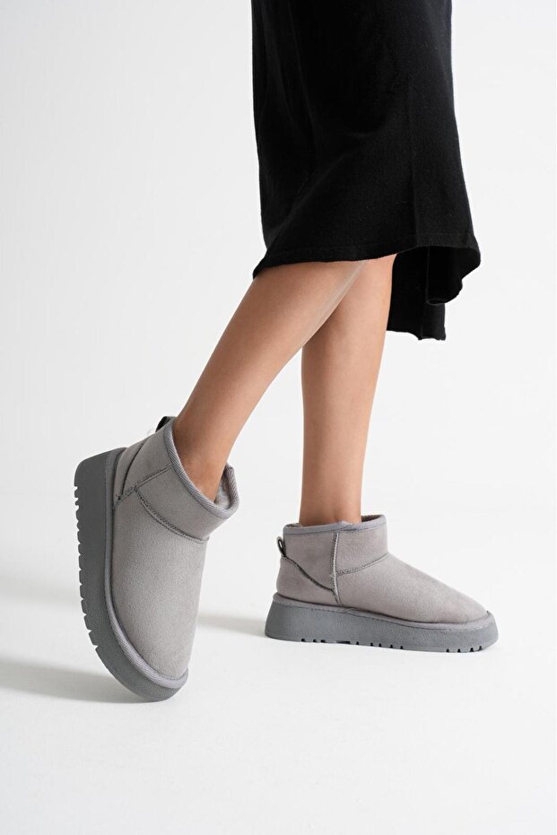 Kadın Kalın Taban Ultra Mini Kürklü Süet Kışlık Bot Boots Bootie - 1