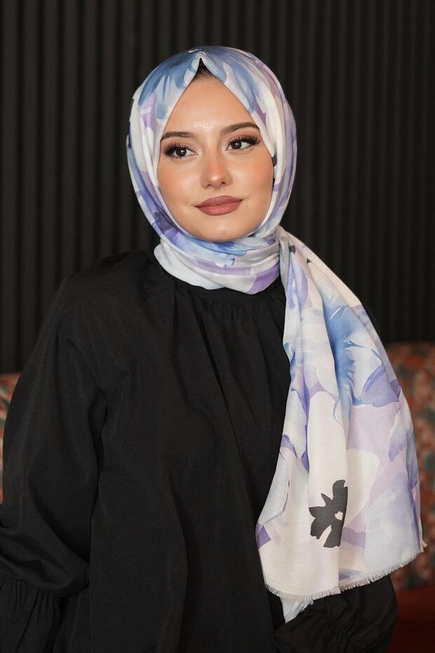 شال قطني بنمط اللافندر أرجواني اللون - 4