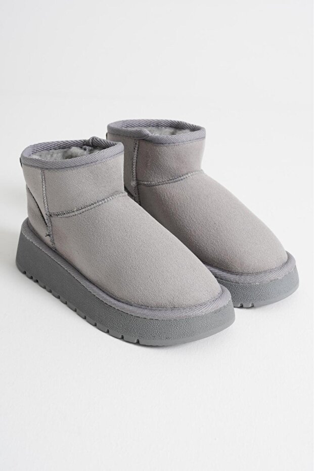 Kadın Kalın Taban Ultra Mini Kürklü Süet Kışlık Bot Boots Bootie - 4