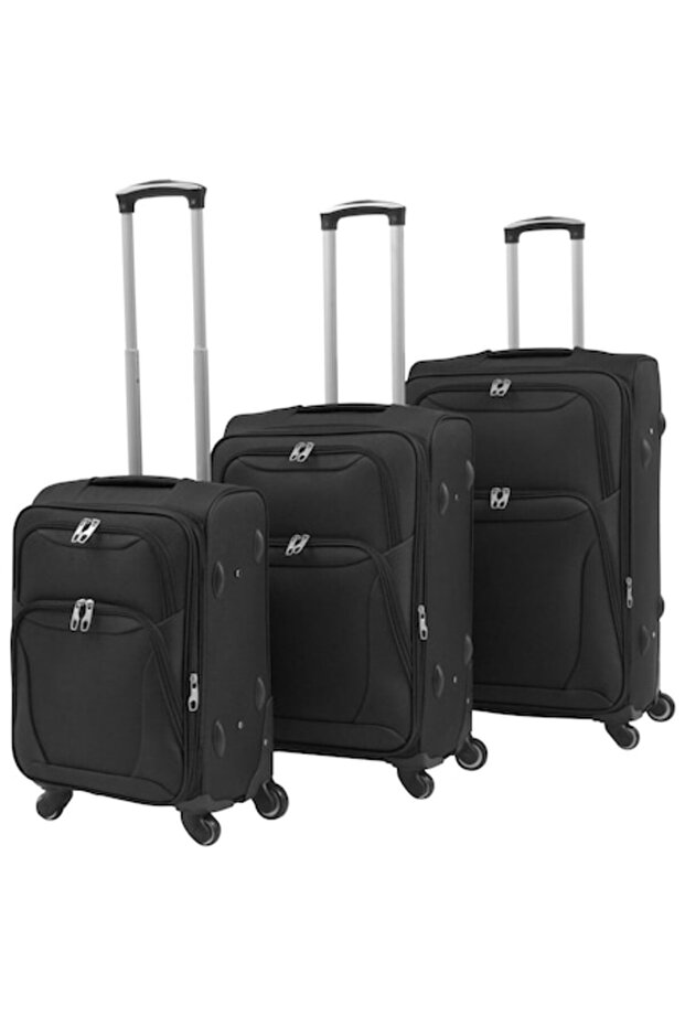 Set de 3 valize, material textil, negru - 1