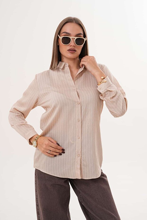 Çizgili Basic Gömlek - 1