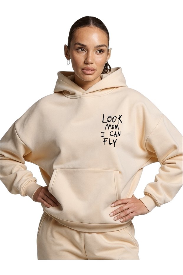 Unisex Look Mom Colorful Custom Printed Cotton Oversize Hooded Sweatshirt
