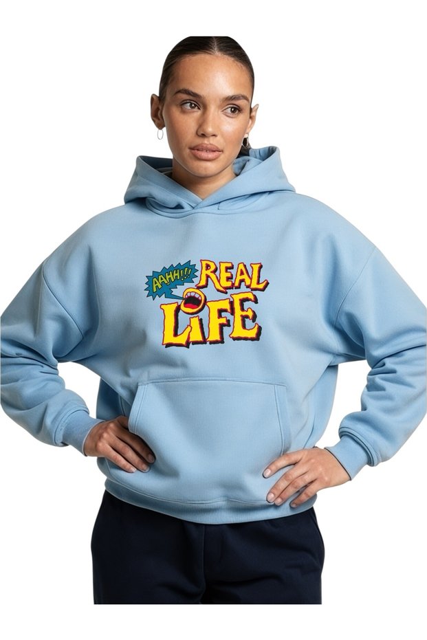 Unisex Real Life Colorful Custom Printed Cotton Oversize Hooded Sweatshirt