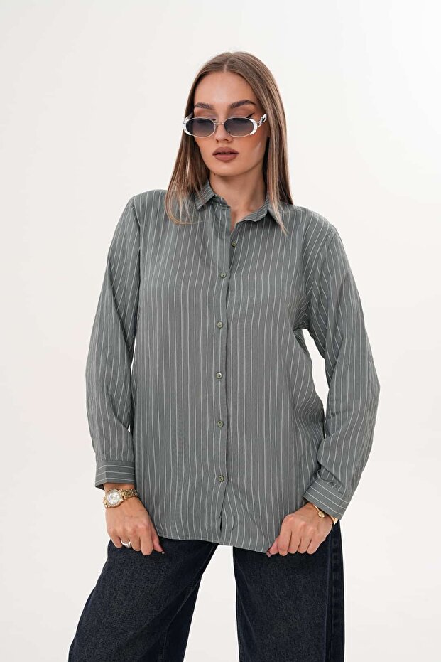 Çizgili Basic Gömlek - 4