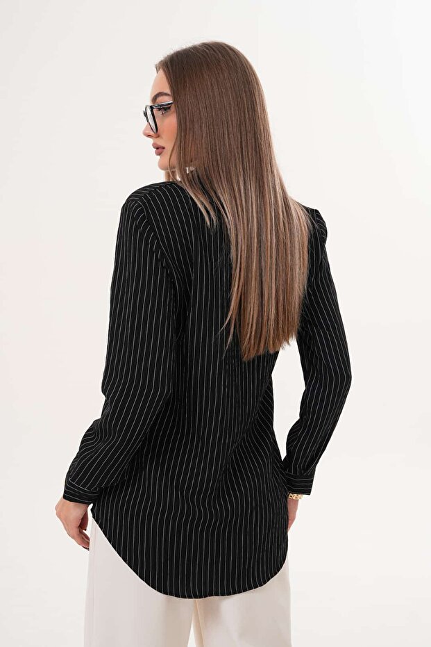 Çizgili Basic Gömlek - 5
