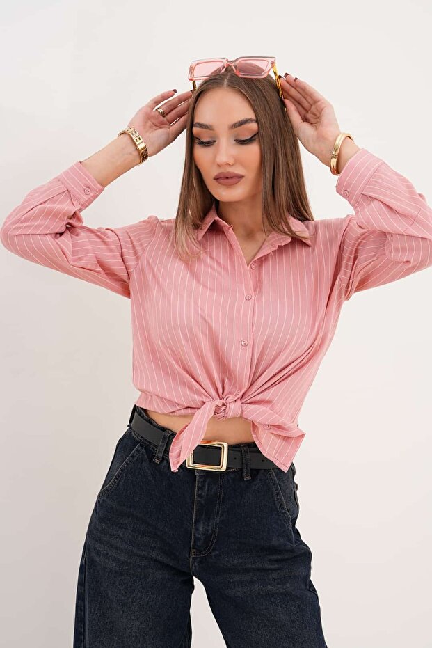 Çizgili Basic Gömlek - 8