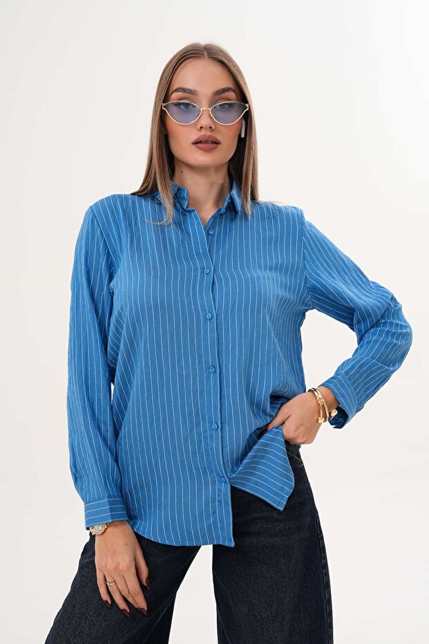 Çizgili Basic Gömlek - 2