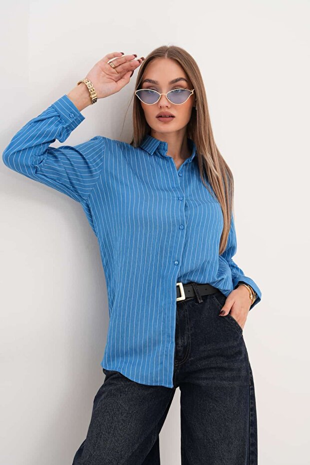 Çizgili Basic Gömlek - 6