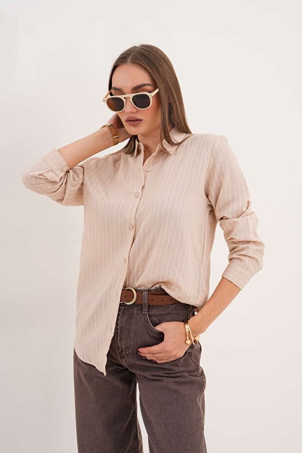 Çizgili Basic Gömlek - 4