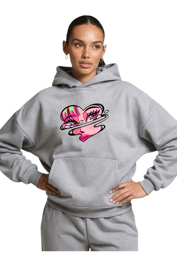 Unisex Anime Women's Colorful Custom Printed Cotton Oversize Hooded Sweatshirt