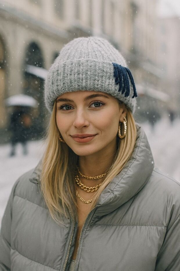 Gray Embroidery Detailed Women's Beret