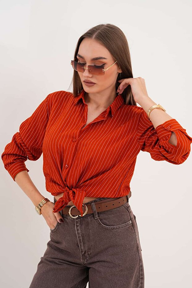 Çizgili Basic Gömlek - 7