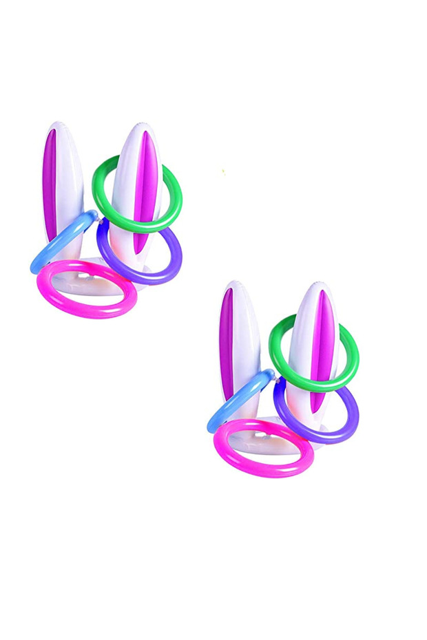 Set of 14 pieces, 2 pairs of rabbit ears and 12 inflatable Lanmok hoops, plastic, multicolor - 1