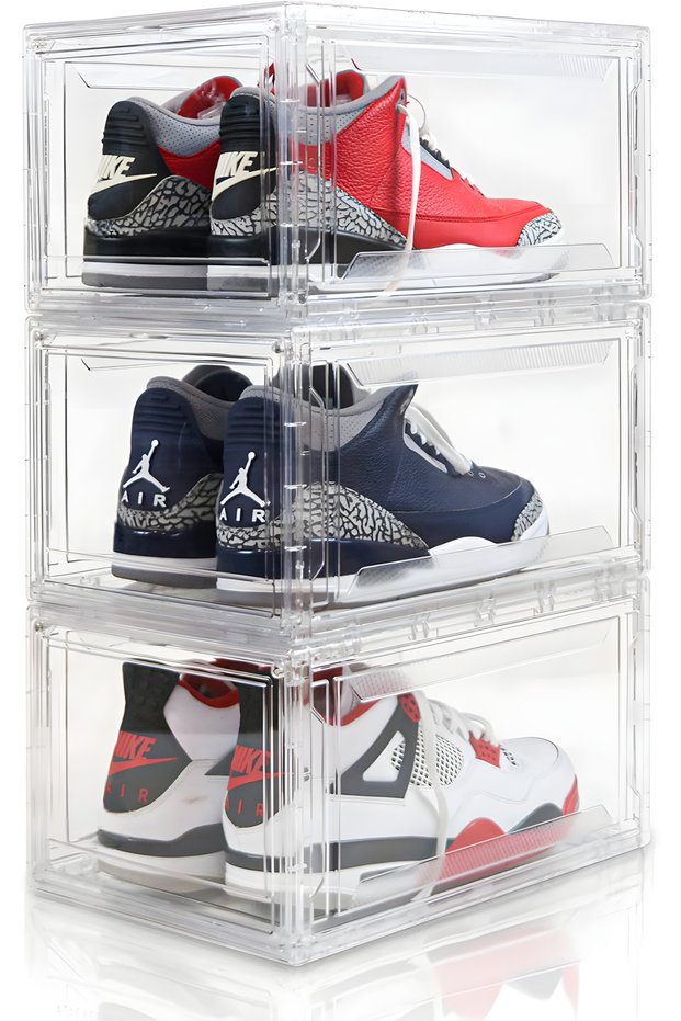 3-Pack Fully Acrylic Shoe Box Front Open with Magnetic Door Stackable Durable Clear Shoe Organizer