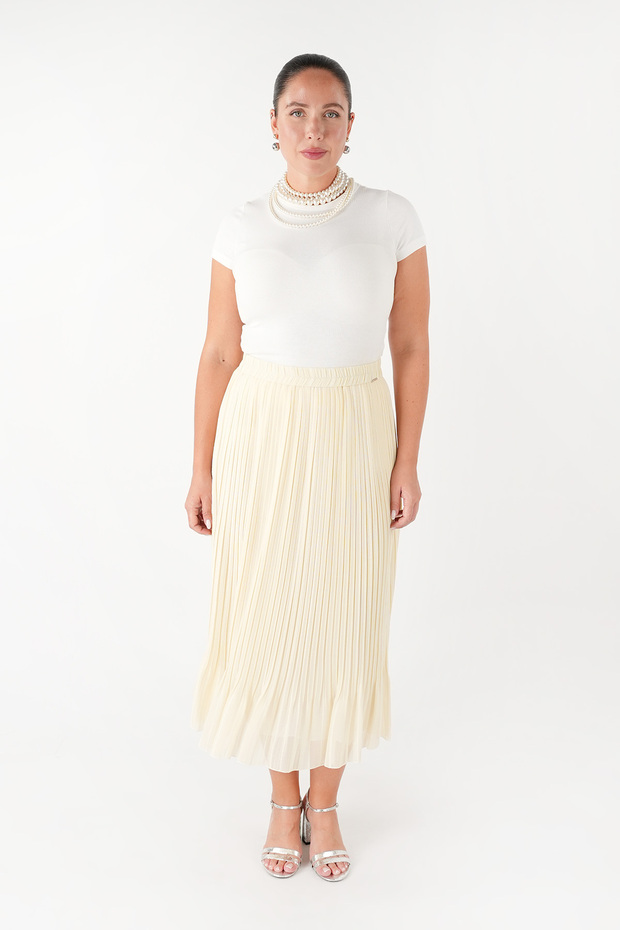 Kanun Pi̇li̇se Satin Striped Skirt with Ruffle Skirt