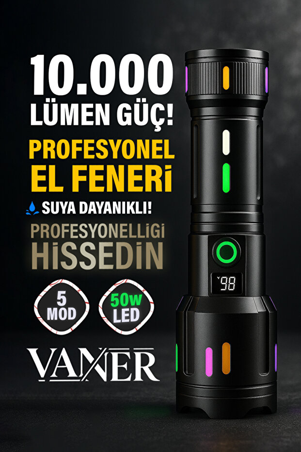 ŞARJLI 10.000 LÜMEN PROFESYONEL EL FENERİ | BEKÇİ, AVCI, KAMPÇI, EL FENERİ - 1