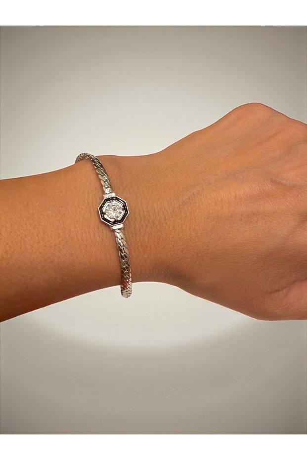 Silver Color Fish Scale Stone Detail Bracelet