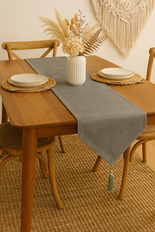 Lüks Runner Masa Örtüsü Rustik Şık Püsküllü Dekoratif Masa Örtüsü 35x150 cm - 3