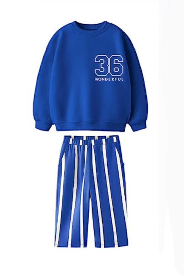 Boys' Printed 3 Thread Fabric Canvas Pants Top and Bottom Set