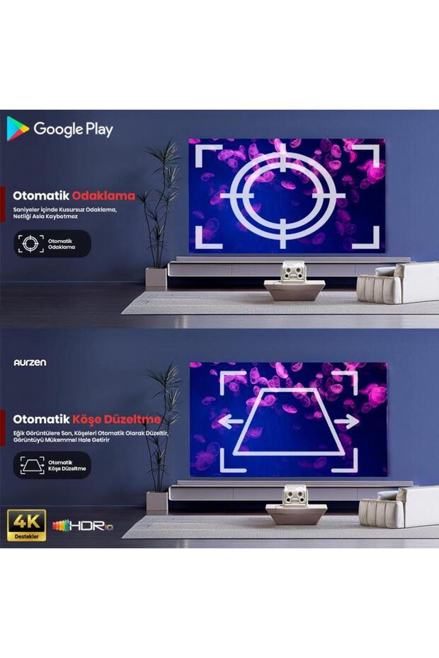 Vankyo Boom Mini Android Google TV 4K Destekli Projeksiyon Cihazı +HDR10+ToF Auto Focus+ToF A - 4