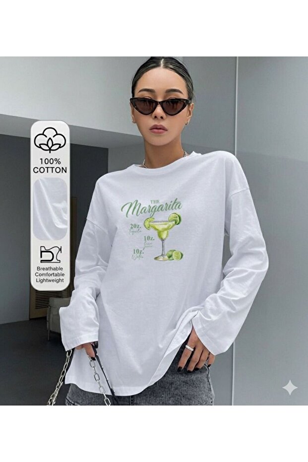 Women's Cocktail Margarita Printed Long Sleeve T-Shirt