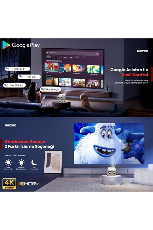 Vankyo Boom Mini Android Google TV 4K Destekli Projeksiyon Cihazı +HDR10+ToF Auto Focus+ToF A - 7