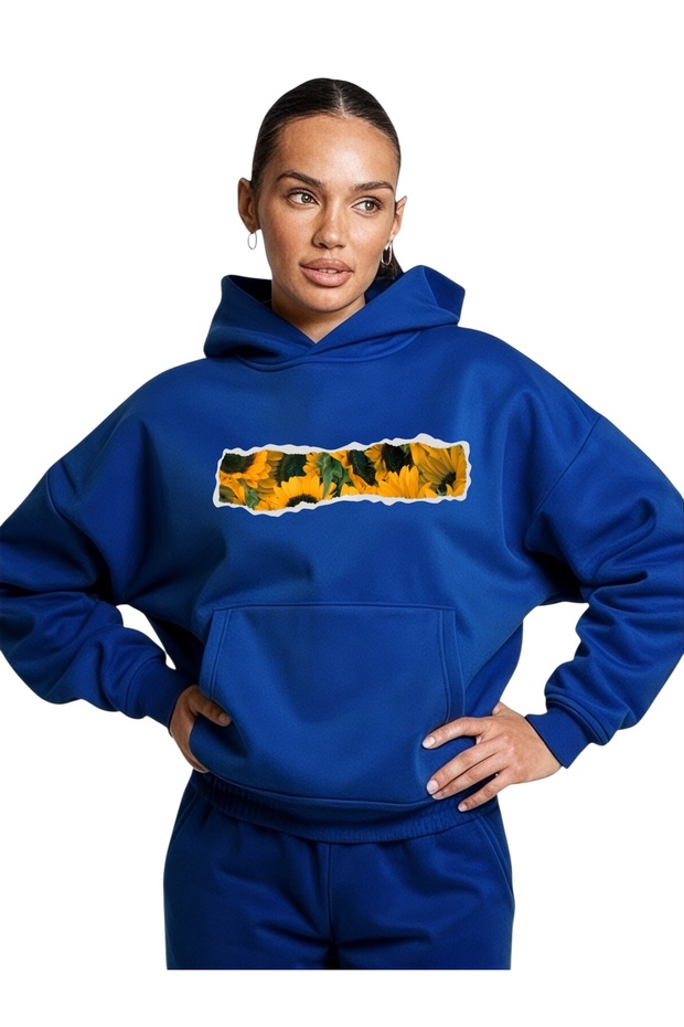 Unisex Sunflower Colorful Custom Printed Cotton Oversize Hooded Sweatshirt