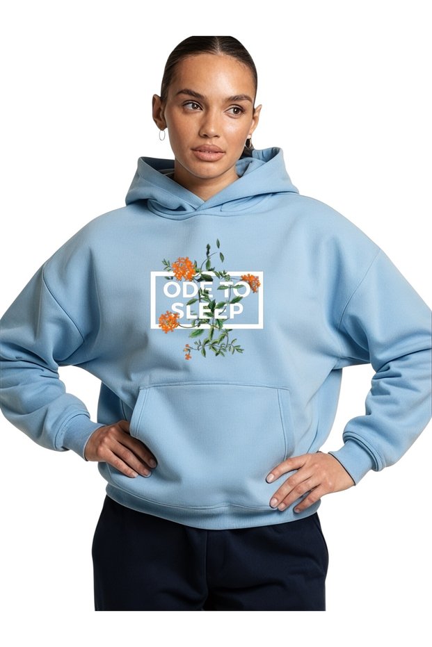 Unisex Sleep Floral Colorful Custom Printed Cotton Oversize Hooded Sweatshirt