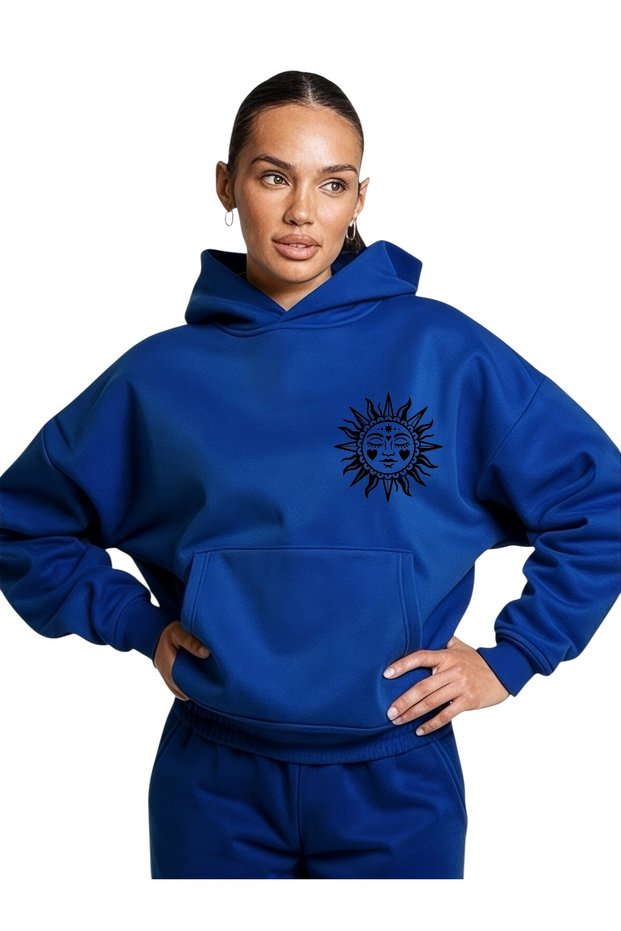Unisex Güneş Yanda Colorful Custom Printed Cotton Oversize Hooded Sweatshirt