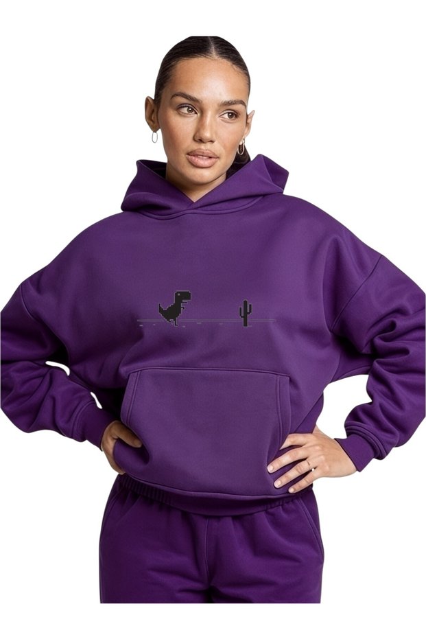 Unisex Dinosaur Colorful Custom Printed Cotton Oversize Hooded Sweatshirt