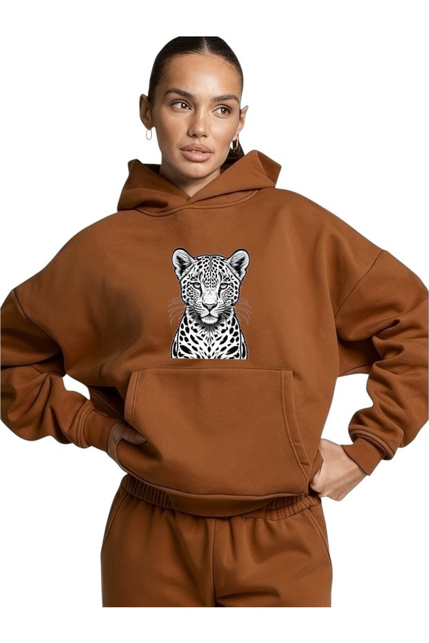 Unisex White Tiger Color Custom Printed Cotton Oversize Hooded Sweatshirt