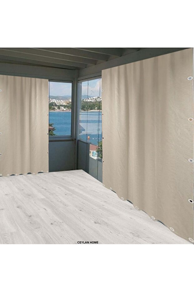 Balcony Curtain Tarpaulin Plain Cream with Bird's Eye Option